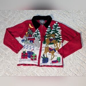 Touch USA Ugly Christmas Sweater Embellished w/ beads, applique, embroidery, M